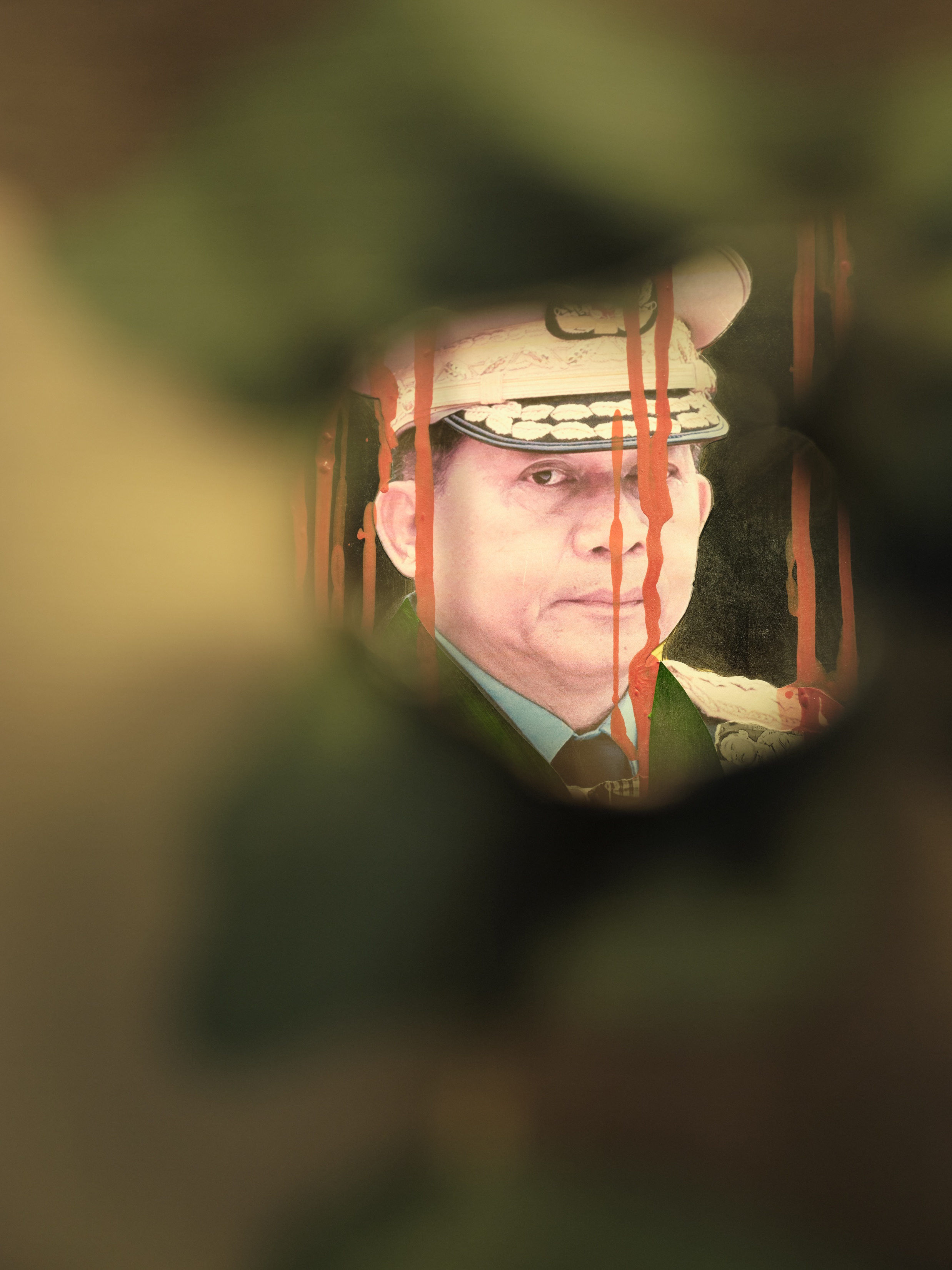 Peephole view of a military figure